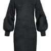 Vero Moda Damen O-Neck Strickkleid Mit Ballonärmeln Schwarz