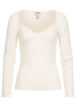 Vero Moda Damen Ribbed Viskose Longeleeve Pullover Mit Herzausschnitt Birch Beige