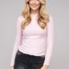 ONLY Damen NOOS Longsleeve Ribbed Pullover Mit Frill-Saum Rosa