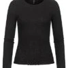 ONLY Damen Struktur Longsleeve Pullover Mit Frilldetails Am Saum Schwarz