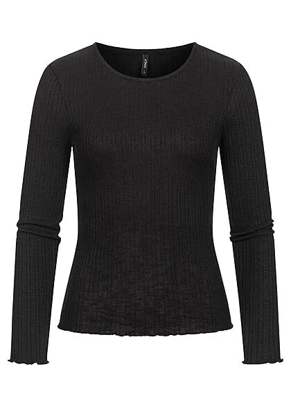 ONLY Damen Struktur Longsleeve Pullover Mit Frilldetails Am Saum Schwarz 1 ONLY Damen Struktur Longsleeve Pullover Mit Frilldetails Am Saum Schwarz