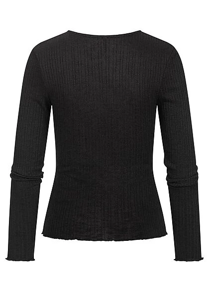 ONLY Damen Struktur Longsleeve Pullover Mit Frilldetails Am Saum Schwarz 2 ONLY Damen Struktur Longsleeve Pullover Mit Frilldetails Am Saum Schwarz – Bild 2