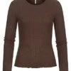 ONLY Damen Struktur Longsleeve Pullover Mit Frilldetails Am Saum Shopping Bag Dunkel Braun