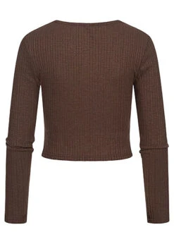 ONLY Damen Kurzer Struktur Pullover Longsleeve Shopping Bag Dunkel Braun -Onlyy Kleidung Geschaft 21110278 2