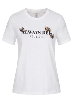 ONLY Damen T-Shirt Always Bee Print Mit Schmuckapplikation Bright Weiss Schwarz