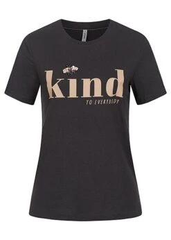 ONLY Damen T-Shirt Kind Print Mit Schmuckapplikation Phantom Schwarz Gold