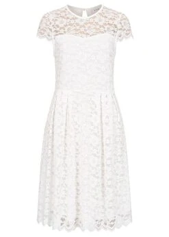 VILA Damen NOOS Spitzenkleid 2-lagig Knopf Verschluss Hinten Cloud Dancer Weiss