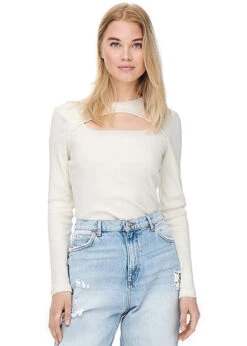 ONLY Damen Ausschnitt Longsleeve Leichter Pullover Tofu Weiss