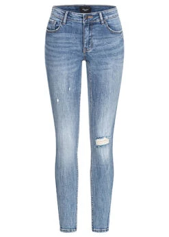 Vero Moda Damen NOOS Skinny Fit Jeans Hose 5-Pockets Low Rise Destroy Detail Med. Blau