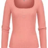 ONLY Damen Ribbed Plancket Longsleeve Leichter Pullover Deko Knopfleiste Rosette Rosa