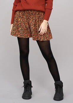 Aware By Vero Moda Damen Mini High-Wasit Rock Animal Print Cinnamon Orange Schwarz