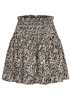 Aware By Vero Moda Damen Mini High-Wasit Rock Animal Print Travertine Beige Schwarz