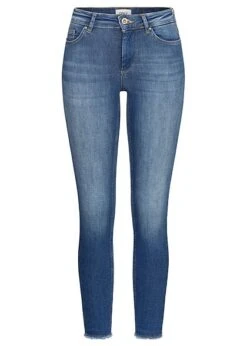 ONLY Damen NOOS Skinny Ankle Mid-Waist Jeans Hose 5-Pockets Fransen Am Saum Medium Blau