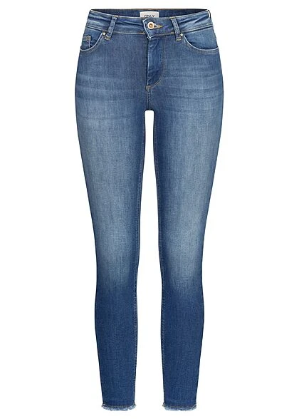 ONLY Damen NOOS Skinny Ankle Mid-Waist Jeans Hose 5-Pockets Fransen Am Saum Medium Blau 1 ONLY Damen NOOS Skinny Ankle Mid-Waist Jeans Hose 5-Pockets Fransen Am Saum Medium Blau