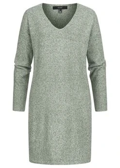 Vero Moda Damen V-Neck Strickkleid Flachstrick Laurel Wreath Grün Melange