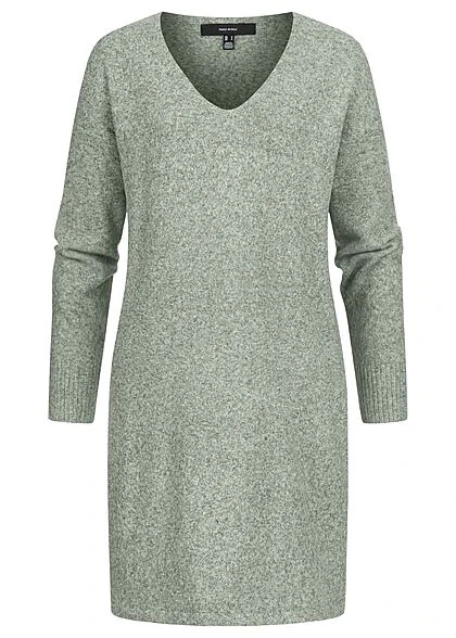 Vero Moda Damen V-Neck Strickkleid Flachstrick Laurel Wreath Grün Melange 1 Vero Moda Damen V-Neck Strickkleid Flachstrick Laurel Wreath Grün Melange