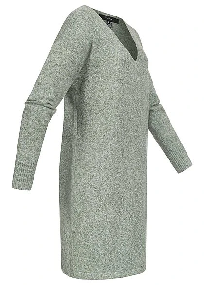 Vero Moda Damen V-Neck Strickkleid Flachstrick Laurel Wreath Grün Melange 2 Vero Moda Damen V-Neck Strickkleid Flachstrick Laurel Wreath Grün Melange – Bild 2
