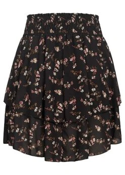 Cloud5ive Damen Kurzer Volantrock Mit Breiten Bund Blumen Print Schwarz Rosa -Onlyy Kleidung Geschaft 21126124 2