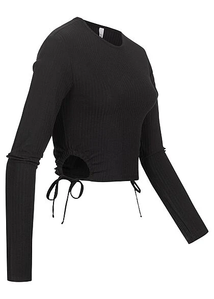 ONLY Damen Ribbed Crop Longsleeve Seitlich Zum Schnüren Schwarz 2 ONLY Damen Ribbed Crop Longsleeve Seitlich Zum Schnüren Schwarz – Bild 2