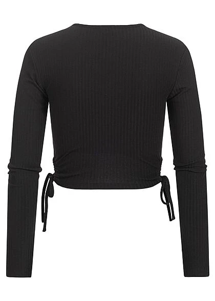 ONLY Damen Ribbed Crop Longsleeve Seitlich Zum Schnüren Schwarz 3 ONLY Damen Ribbed Crop Longsleeve Seitlich Zum Schnüren Schwarz – Bild 3