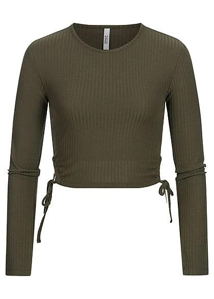 ONLY Damen Ribbed Crop Longsleeve Seitlich Zum Schnüren Kalamata Oliv 1 ONLY Damen Ribbed Crop Longsleeve Seitlich Zum Schnüren Kalamata Oliv