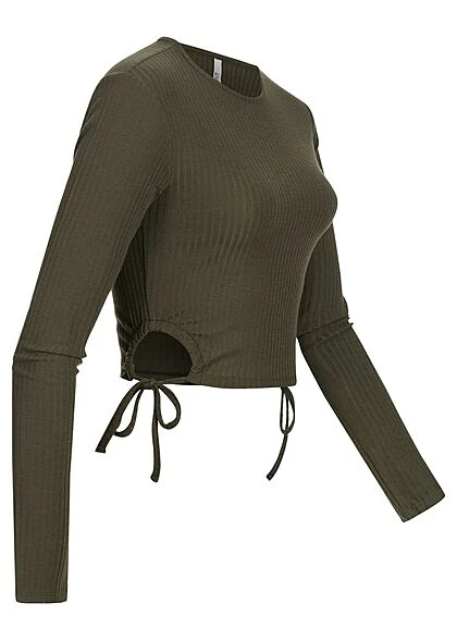 ONLY Damen Ribbed Crop Longsleeve Seitlich Zum Schnüren Kalamata Oliv 2 ONLY Damen Ribbed Crop Longsleeve Seitlich Zum Schnüren Kalamata Oliv – Bild 2