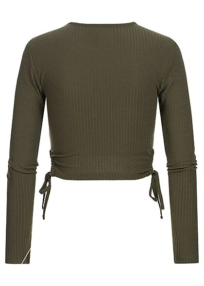ONLY Damen Ribbed Crop Longsleeve Seitlich Zum Schnüren Kalamata Oliv 3 ONLY Damen Ribbed Crop Longsleeve Seitlich Zum Schnüren Kalamata Oliv – Bild 3