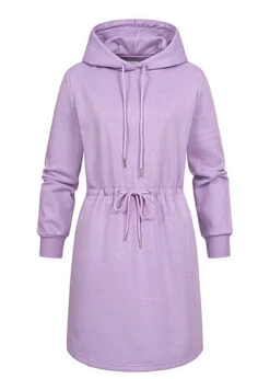 ONLY Damen Kurzes Hoodie Kleid Mit Taillienzug & Kapuze Chalk Violet Lila