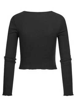ONLY Damen Cropped V-Neck Longsleeve Pullover Mit Frilldetails Am Saum Schwarz 3 ONLY Damen Cropped V-Neck Longsleeve Pullover Mit Frilldetails Am Saum Schwarz -Onlyy Kleidung Geschaft 22010091 1