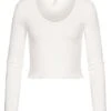 ONLY Damen Cropped V-Neck Longsleeve Pullover Mit Frilldetails Am Saum Weiss