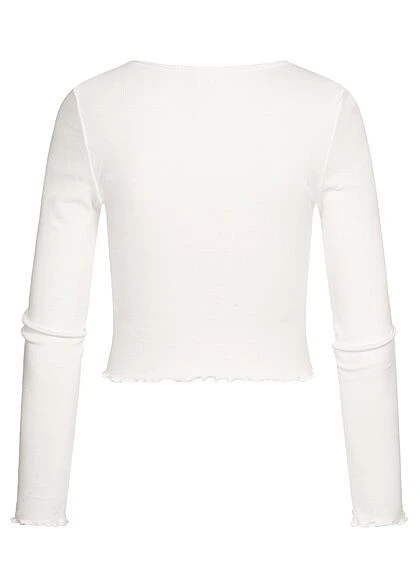 ONLY Damen Cropped V-Neck Longsleeve Pullover Mit Frilldetails Am Saum Weiss 2 ONLY Damen Cropped V-Neck Longsleeve Pullover Mit Frilldetails Am Saum Weiss – Bild 2