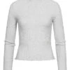 Vero Moda Damen Ribbed High-Neck Longsleeve Mit Frilldetails Hell Grau Melange