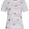 ONLY Damen T-Shirt Mit Blumen & Streifen Muster Bright Weiss