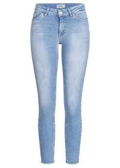 ONLY Damen NOOS Skinny Ankle Jeans Hose Mid-Waist Fransen Am Saumende Hell Medium Blau