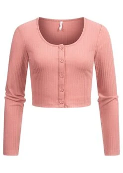 ONLY Damen Cropped Struktur Longsleeve Mit Deko Knopfleiste Rosette Rot