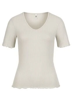 JACQUELINE DE YONG JDY By ONLY Damen NOOS Ribbed V-Neck T-Shirt Mit Frilldetails Mineral Gray Grün