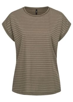 ONLY Damen Viskose Lurex Shirt M. Leichten Flügelärmeln Glitzer Streifen Kalamata Oliv