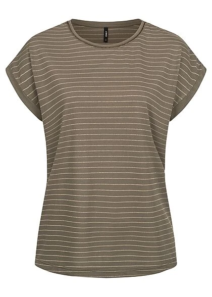 ONLY Damen Viskose Lurex Shirt M. Leichten Flügelärmeln Glitzer Streifen Kalamata Oliv 1 ONLY Damen Viskose Lurex Shirt M. Leichten Flügelärmeln Glitzer Streifen Kalamata Oliv