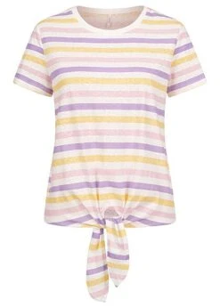 ONLY Damen Basic T-Shirt Mit Streifen Und Knotendetail Weiss Multicolor
