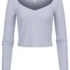 ONLY Damen Cropped Longsleeve Mit Strukturstoff Und Herzausschnitt Eventide Blau