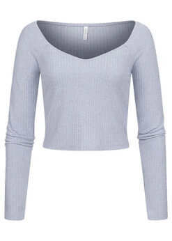 ONLY Damen Cropped Longsleeve Mit Strukturstoff Und Herzausschnitt Eventide Blau