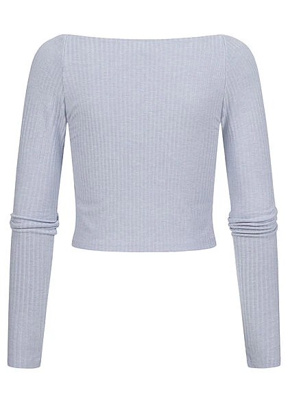 ONLY Damen Cropped Longsleeve Mit Strukturstoff Und Herzausschnitt Eventide Blau 2 ONLY Damen Cropped Longsleeve Mit Strukturstoff Und Herzausschnitt Eventide Blau – Bild 2