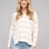 ONLY Damen V-Neck Strick Longsleeve Pullover Mit Streifen Cloud Weiss Rosa