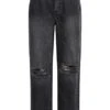 ONLY Damen NOOS High-Waist Straight-Fit Jeans Destroyed 5-Pockets Washed Schwarz Denim