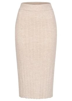 Pieces Damen Midi Strick Rock High Waist Strukturstoff Buttercream Weiss