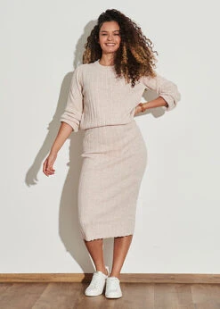 Pieces Damen Midi Strick Rock High Waist Strukturstoff Buttercream Weiss -Onlyy Kleidung Geschaft 22020466 3