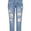 Aiki Damen Jeans Hose 5 Pockets Destroyed Look Hell Blau Denim