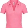 ONLY Damen Cropped Polo Shirt T-Shirt Mit Strukturstoff Und V-Neck Pink