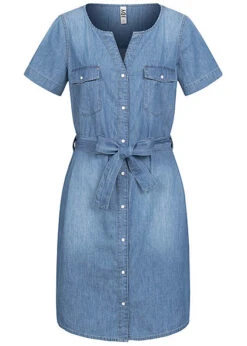 JACQUELINE DE YONG JDY By ONLY Damen Jeans Kleid 2 Brusttaschen Und Bindegürtel Medium Blau Denim