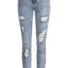 ONLY Damen Ankle Skinny Fit Jeans Hose 5-Pockets Mid-Waist Destroyed Look Hell Blau Denim